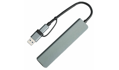 USB-хаб STEM 7 в 1, серый, алюминий