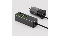 АЗУ 1 USB + 3 USB для пассажиров, QC 3.0, 7А, алюминий, графит, Deppa