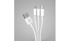 Дата-кабель 3 в 1: micro USB, USB-C, Ligthning, 1.2м, белый, Deppa