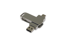 USB 3.0- флешка на 128 Гб поворотный механизм 2 в 1, c дополнительным разъемом Type-C с одноцветным металлическим клипом, серебристый