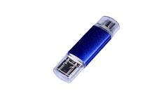 USB-флешка на 32 Гб c двумя дополнительными разъемами MicroUSB и TypeC, синий