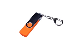 USB-флешка на 16 Гб поворотный механизм, c двумя дополнительными разъемами MicroUSB и TypeC, оранжевый
