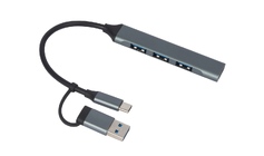 USB-хаб «Link» с коннектором 2-в-1 USB-C и USB-A, 2.0/3.0, серый